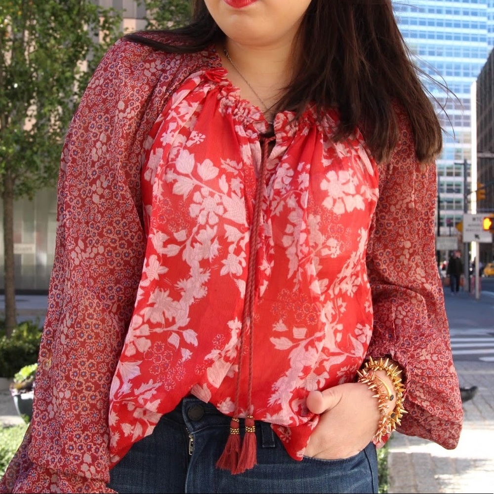 Free People red printed sheet blouse